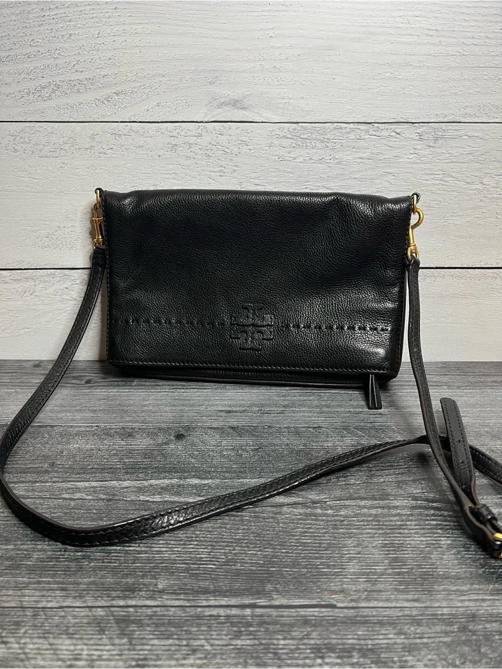 Tory Burch Black Leather Crossbody with Gold Hardware